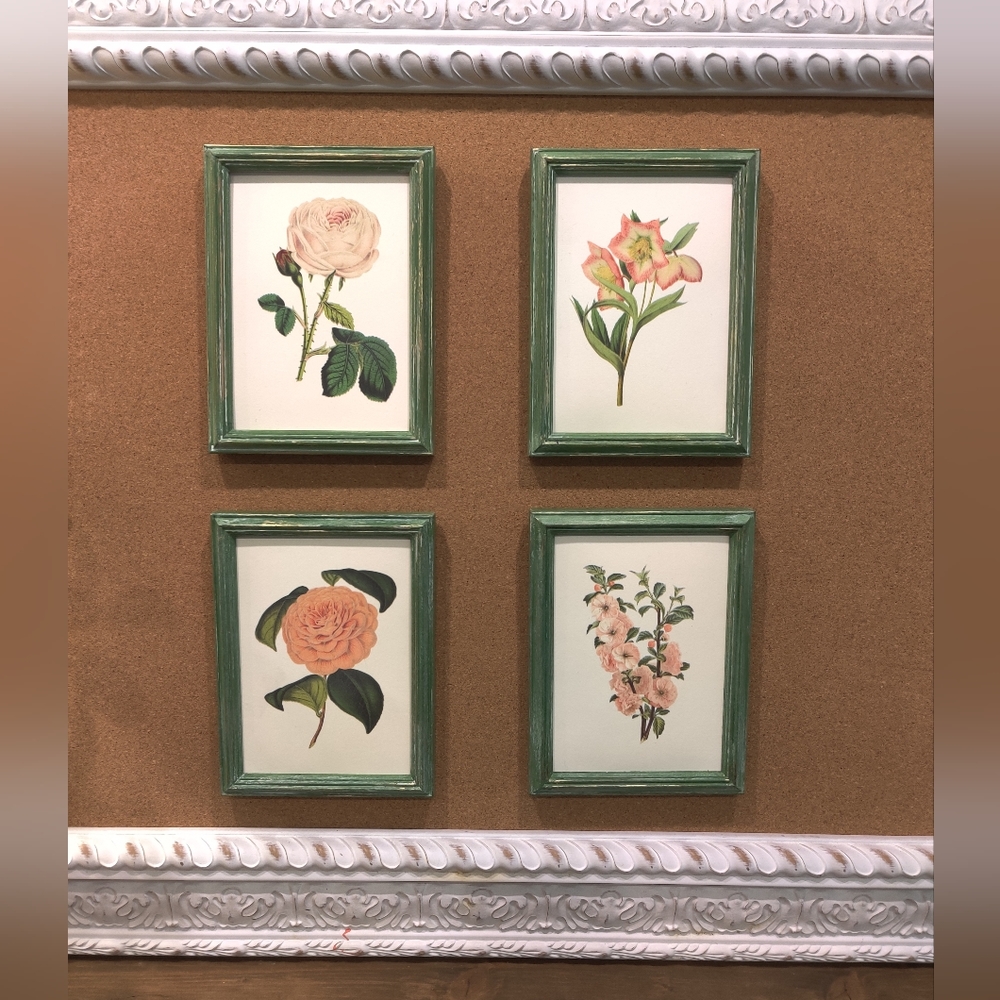 Set of 4 Handpainted Frames with Pink Floral Prints